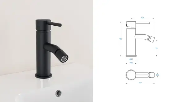 Rubinetto nero moderno con doccetta, ideale per chi deve smontare rubinetto cucina. Misure dettagliate incluse.