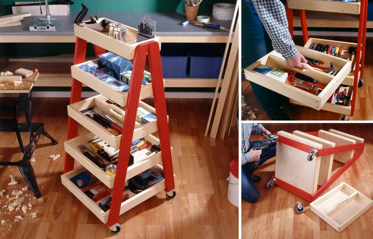 Costruire carrello fai da te: un pratico carrello porta attrezzi in legno con cassetti, perfetto per organizzare il tuo laboratorio.