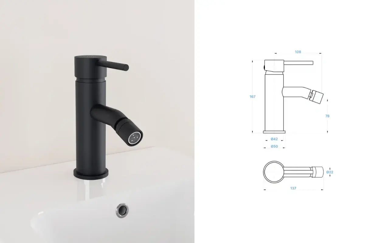 Rubinetto nero moderno con doccetta, ideale per chi deve smontare rubinetto cucina. Misure dettagliate incluse.