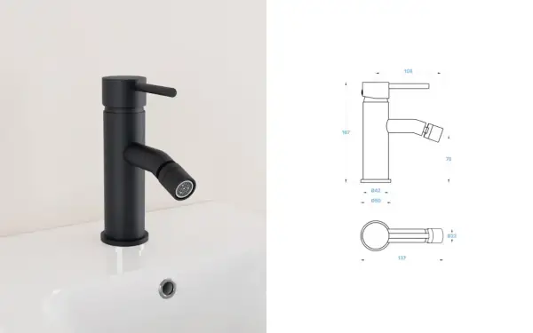 Rubinetto nero moderno con doccetta, ideale per chi deve smontare rubinetto cucina. Misure dettagliate incluse.